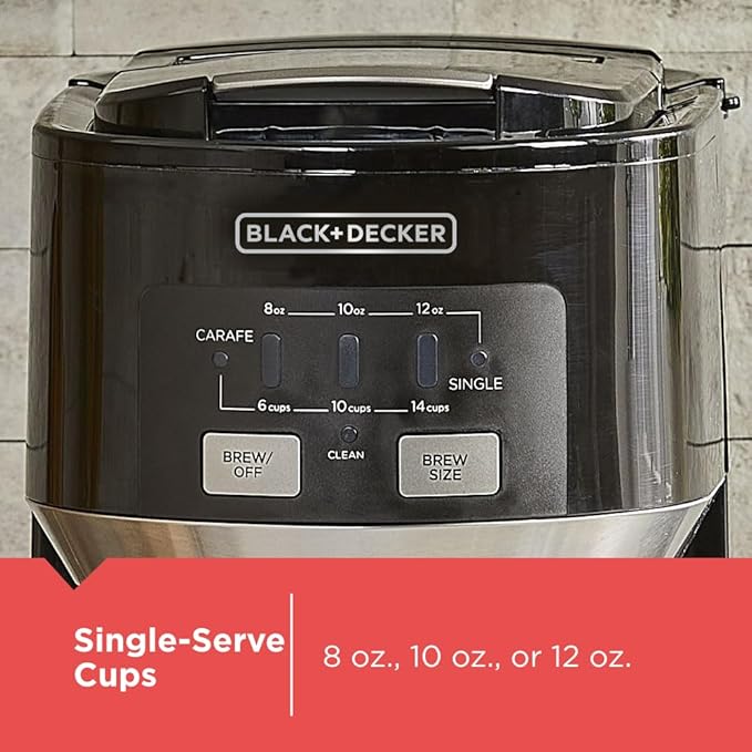 Black+Decker Dual Brew 14-Cup Carafe Single Serve Coffee Maker with Auto-Clean Function Compact Design K-Cup &amp Reusable Ground Filter Compatible with 70 oz. Water Reservoir &amp Fast Brew Techn