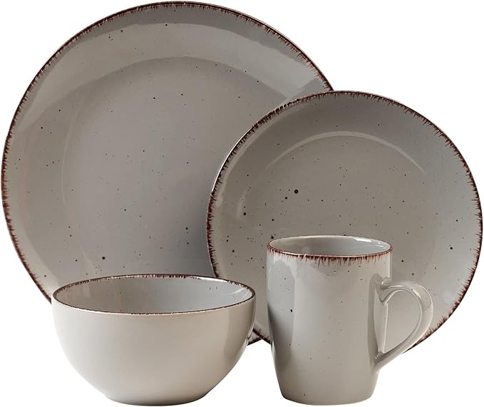 Unknown1 Dinnerware Set 12pcs Stoneware 12 X 15 Brown Solid Modern Contemporary Round 16 Piece Microwave Safe