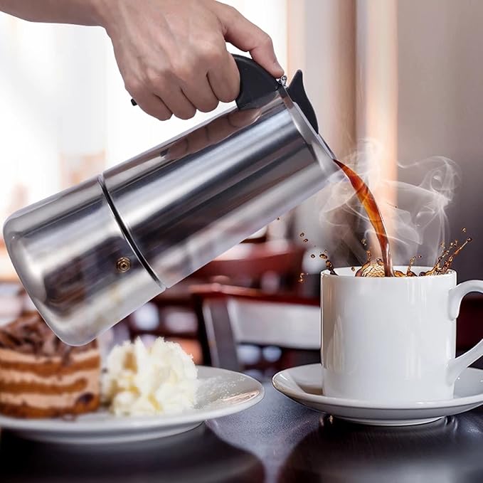Electric Coffe Maker Large Capacity Electric Percolator Coffee Maker Portable Stainless Steel Moka Pot For Home And Outdoor Camping(450ML)