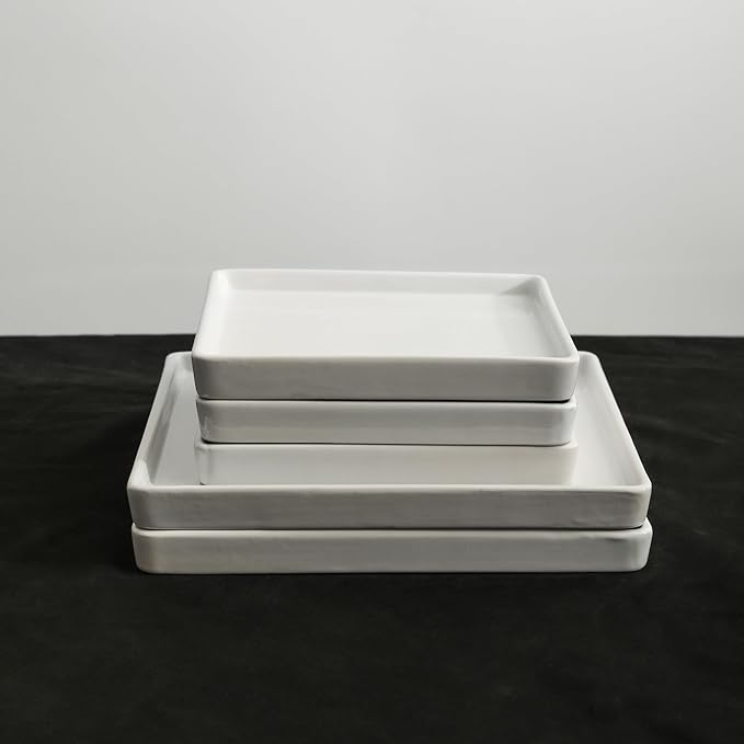 Stone Lain Grace Square Stoneware Dinnerware Set 12 Piece Service For 4 Plates and Bowls Dish Set White