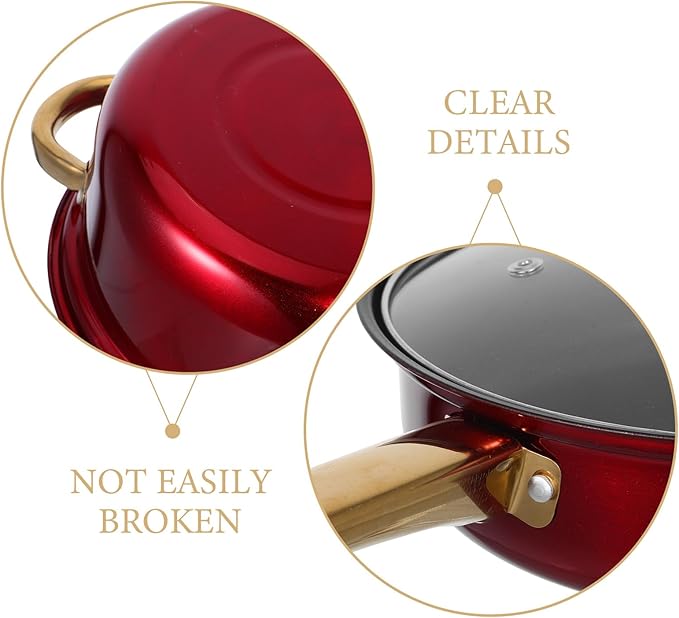 Toyvian Stainless Steel Cookware Set - 12-Piece Red Nonstick Pots And Pans With Clear Glass Lids For Induction Cooktop - Milk And Frying Pan Kitchen Essentials Dishwasher Safe