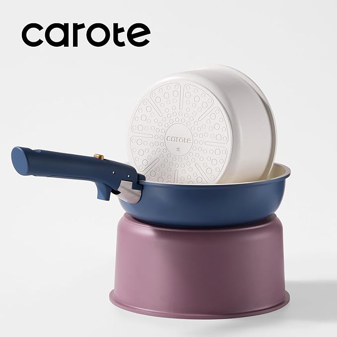 CAROTE 5pcs Pots and Pans Set Nonstick Cookware Set Detachable Handlekitchen essentialsRV kitchen pot and panInduction CookwareOven SafePFOA PFOS FREEPurple