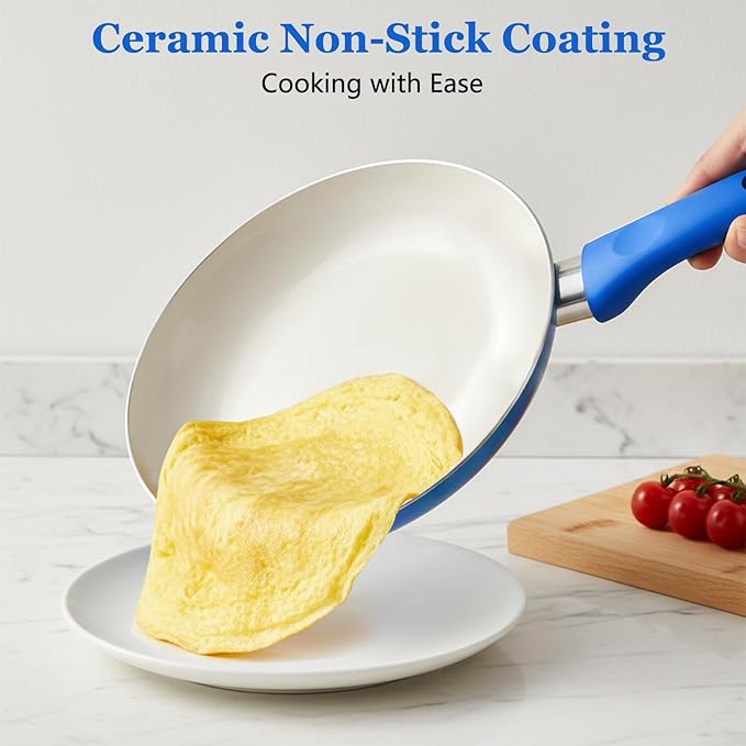 12-Piece Pots and Pans Set Nonstick Ceramic Cookware Set with Stay-Cool Bakelite Handles Non-Toxic Induction Cooking Set Cobalt Blue Kitchen Essentials PFOA &amp PTFE Free