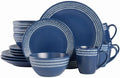 Tableware Set of Plates Dinner Sets 16-Piece Striped Rim Stoneware Dinnerware Set Plate Ceramic Dishes
