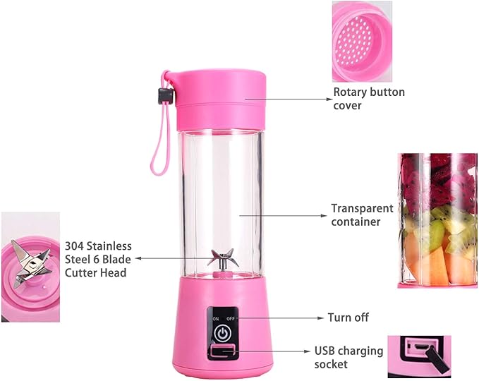 Star River Portable Small Blender Personal Blender Small Fruit Blender USB Rechargeable Electric juicer Cup Fruit Blender DIY Fruit juicer Cup 4 Cutter Heads Easy to Clean