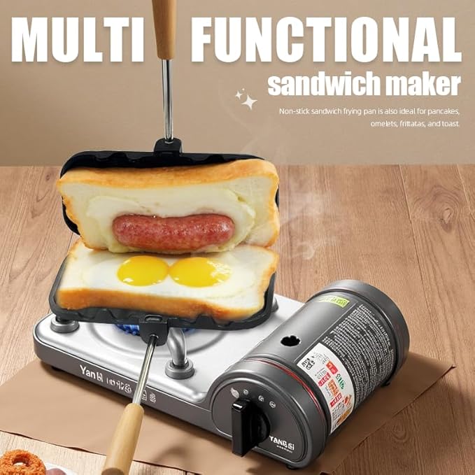 Hot Dog Toaster Bun And Hotdog Toaster Pie Maker Double Sided Baking Pan Pie Iron Mountain Pie Maker Cast Iron Sandwich Maker Flip Grill Pan For Breakfast Pancakes Toast Omelets