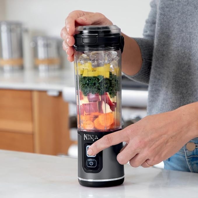 Ninja BC151BK Blast Portable Blender Cordless 18oz. Vessel Personal Blender-for Shakes &amp Smoothies BPA Free Leakproof-Lid &amp Sip Spout USB-C Rechargeable Dishwasher Safe Parts Black (Re
