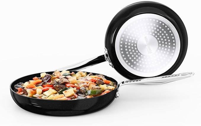 Guy Fieri's Flavortown 2-Piece Ceramic Cookware Set Nonstick Frying Pan Set 10 and 12 Easy-Clean Kitchen Cookware Made without PFAS PTFE PFOA Induction Compatible Oven &amp Dishwasher Safe Bl
