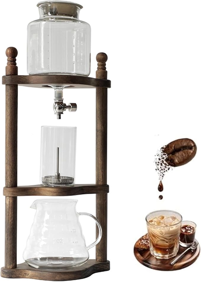 Percolator Coffee Pot Drip Coffee Machine Espresso Cold High Borosilicate Glass Cold Brew Maker 4~6 Servings Ice Drip Coffee Pot W/Adjustable Valve Stainless Steel Stopper for Cafes
