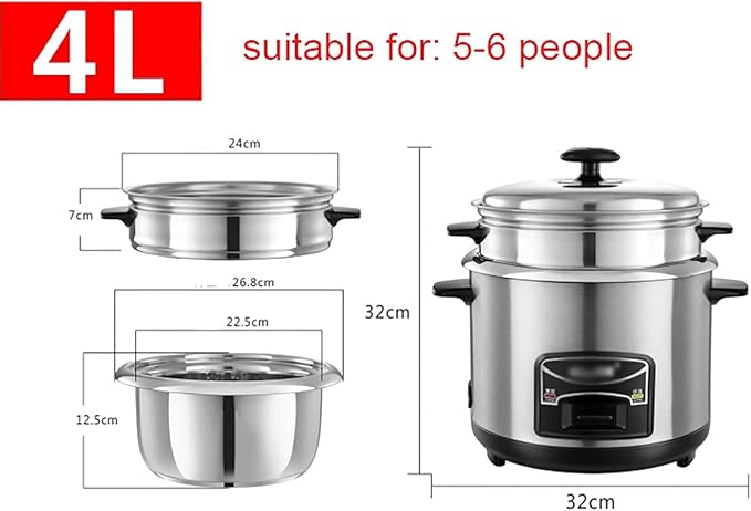 Rice Cooker - Rice Cooker With Steamer (2-6L) Portable Rice Cooker 201 Stainless Steel Inner Pot Intelligent Insulation Make Rice &amp Steam Healthy Food &amp Vegetables for 1-11 People ( Size