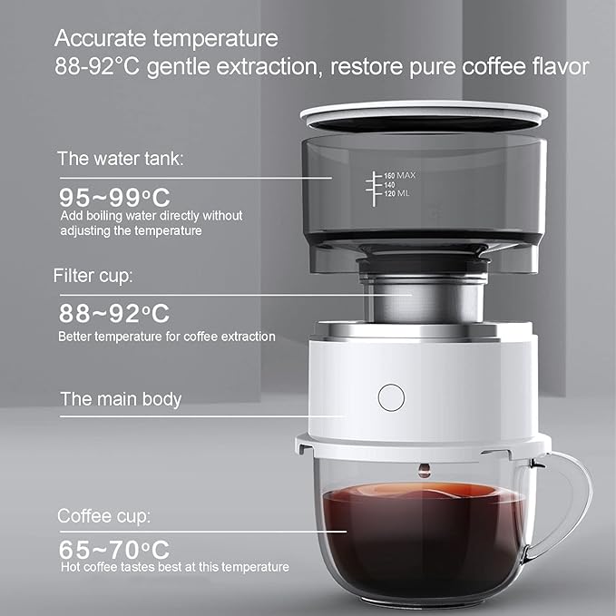 flexman Mini Drip Coffee Maker Battery Powered Portable Automatic Hand Brewing Coffee Maker 160ml Capacity Stainless Steel Coffee Machine for Travel Car Home