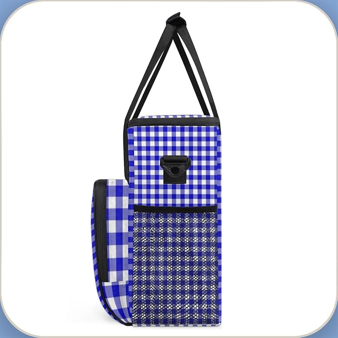 Navy Plaid Coffee Maker Carrying Bag Portable Travel Storage Tote Bag Compatible with K-Mini or K-Mini Plus Single Serve Coffee Brewer Carrying Case with Multiple Pockets &amp Shoulder Strap