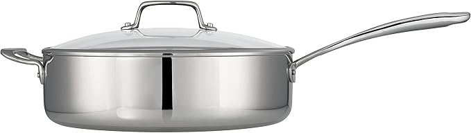 Tramontina Tri-Ply Clad Stainless Steel 6-Quart Saute Pan with Glass Lid Induction-Ready Cooking Pan Dishwasher-Safe NSF-Certified