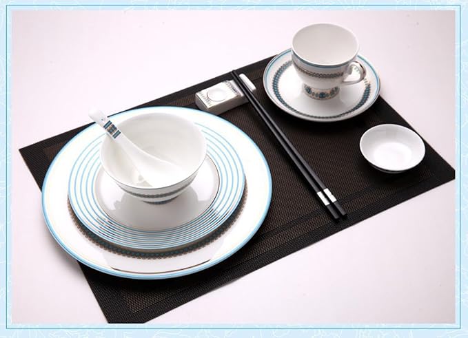 European Style Dinnerware Set Service for 6 Bone China Dinnerware Sets Unbreakable Porcelain Dinner Sets Coffee Cup and Saucer Tableware Set Steak Dinner Plates Dish Set Sky Blue Malang-3