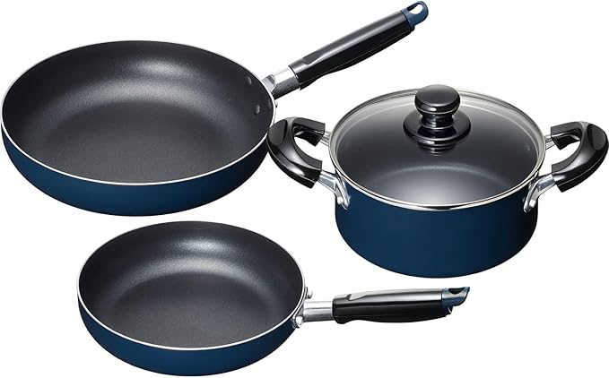 Wahei Freiz MB-2380 Easy Care Cookware Set E Two-Handled Pot 7.1 inches (18 cm) &amp Frying Pan 7.9 inches (20 cm) / 9.4 inches (24 cm) Blue Fluorine Resin Treatment Induction Gas Compatible