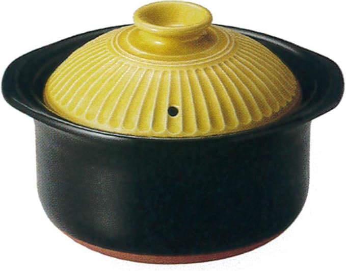 53-92161/2-981046 Rice Pot Yellow 2 Cups Rice Pot 7.8 x 5.7 inches (19.8 x 14.5 cm) 43.3 fl oz (1100 cc) For Direct Fire Rice Cooking Rice Earthenware Pot Banko Ware