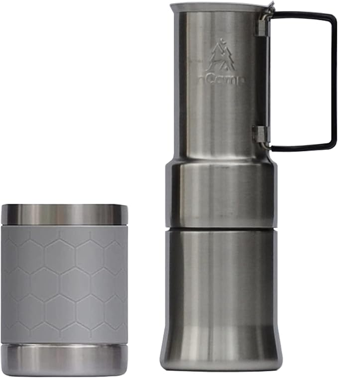 nCamp - Café Portable Coffee Maker Portable Espresso Machine Compact Camping Coffee Maker Stainless Steel Travel Coffee Maker with Camping Coffee Cup Reusable 12 oz