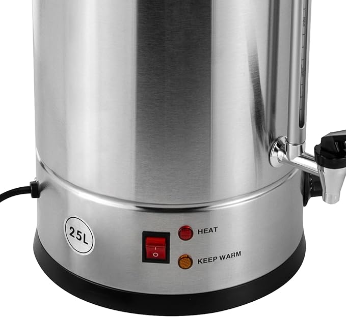 25L Commercial Grade Stainless Steel Percolate Coffee Maker Hot Water Urn Stainless Steel Large Coffee Dispenser 1400W Electric Coffee Maker Urn for Catering Party