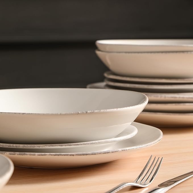 Stone Lain Essence 12-Piece Dinnerware Set Stoneware Plates and Bowls Set Dishwasher and Microwave Safe Dish Set for 4 White