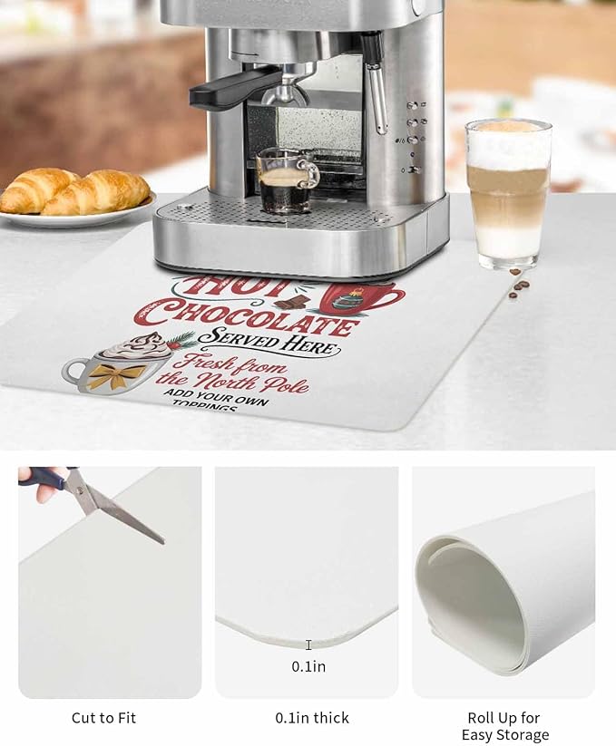 Coffee Mat for Counter Christmas Hot Cocoa Absorbent Hide Stain Coffee Bar Mat Non-slip Coffee Bar Accessories Kitchen Drying Mat Fit Under Coffee Maker Espresso Machine