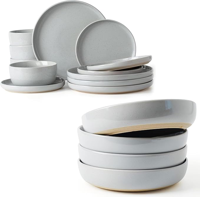 Famiware Milkyway Plates and Bowls Set For 4 16 Pieces Dinnerware Sets Light Gray