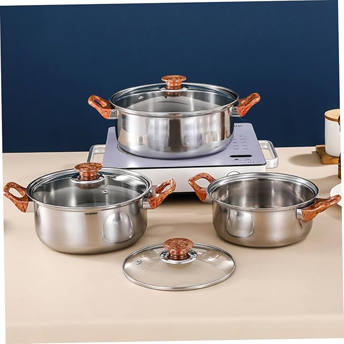 Alipis 12-Piece Stainless Steel Cookware Set Including Frying Pan Saucepan Stockpot and Kettle Heavy-Duty Kitchen Cooking Pots for Noodles Soups