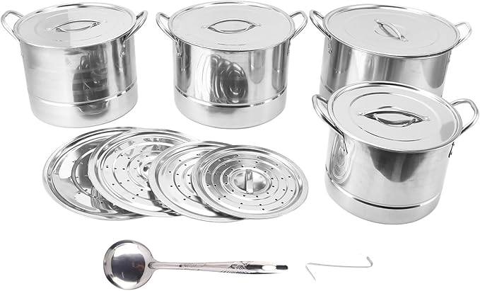 4PCS Soup Pot Set Stainless Steel Multipurpose Sauce Pot Kitchen Cookware with 8 Lids for Cooking Steaming Stir Frying