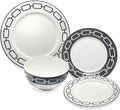 Godinger Dinnerware Set Dinner Plate Salad/Dessert Plate Pasta Bowl and Soup Bowl 16 Piece Set Bone China White Lien