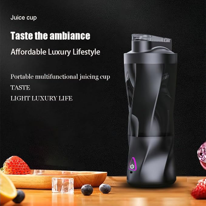 Portable juicer large capacity charging juicer cup wireless juice mixer household small ice blender portable cup multifunctional food processor (Black)