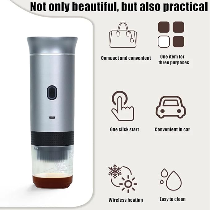 Espresso Portable 3-in-1 Capsule Coffee Maker with 7500mAh Battery 120ml Cup Capacity 50+ Extractions Fast Heating &amp Waterproof Design【silvery】