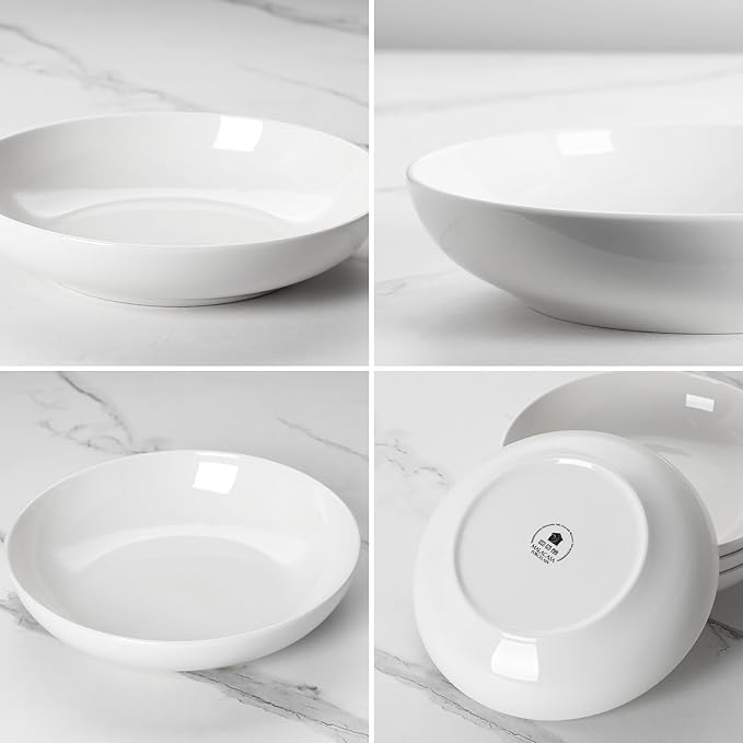 MALACASA 24 Pieces Porcelain Dinnerware Set Bundles 42 OZ White Pasta Bowls Set of 4