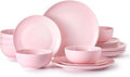 KINGSTONE Bone China Dinnerware Sets 18-Piece Dinnerware Set for 6 Lightweight Durable Dishwasher Safe Tableware for Daily Use with Elegant Design Pink