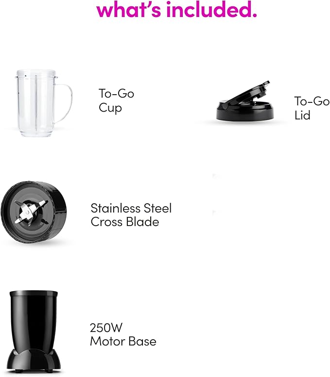 4 Piece Black Personal Blender 250W 16oz Compact Portable Blender with Stainless Steel Cross Blade &amp To-Go Lid Dishwasher Safe for Smoothies Salsas Dips Cocktails 2026 Kitchen Essential