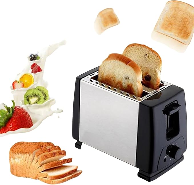 Bread Toaster Electric Compact Mini Toasters 2 Slice Automatic Toaster with 6 Browning Settings Extra Wide Slots For Bagels and Special Breads Easy-to-Clean 750W (Black)