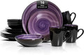 Sonoma 16-Piece Dinnerware Set - Serves 4 Black and Speckled Purple Plates &amp Bowls Set | Microwave &amp Dishwasher Safe Spinwash Purple