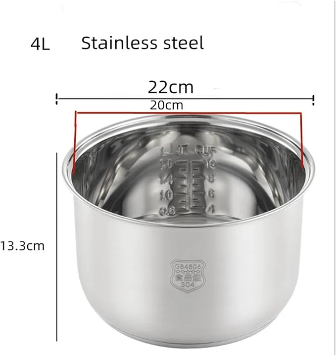 Stainless Steel Liner Without Coating Ceramic Glaze Liner Rice Cooker Rice Cooker Electric Pressure Cooker Inner Bowl 4L 5L 6L(Stainless steel 4L)