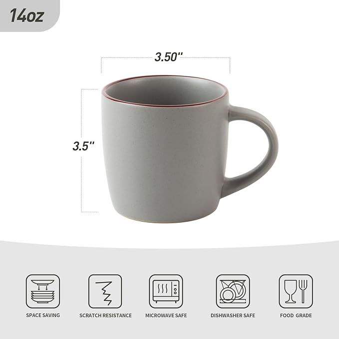 Famiware Mercury 16 Pieces Dinnerware Set with Plates and Bowls and Coffee Mugs Dish Set Service for 4 Stoneware Kitchen Dishes Dinner Sets - Matte Full Glaze Dark Grey