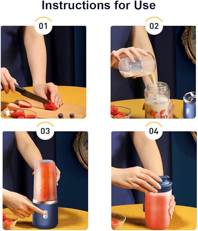 Portable Blender Wireless Personal Size Blender with 6 Sharp Blades Mini Fruit Juice Blender for Shakes and Smoothies