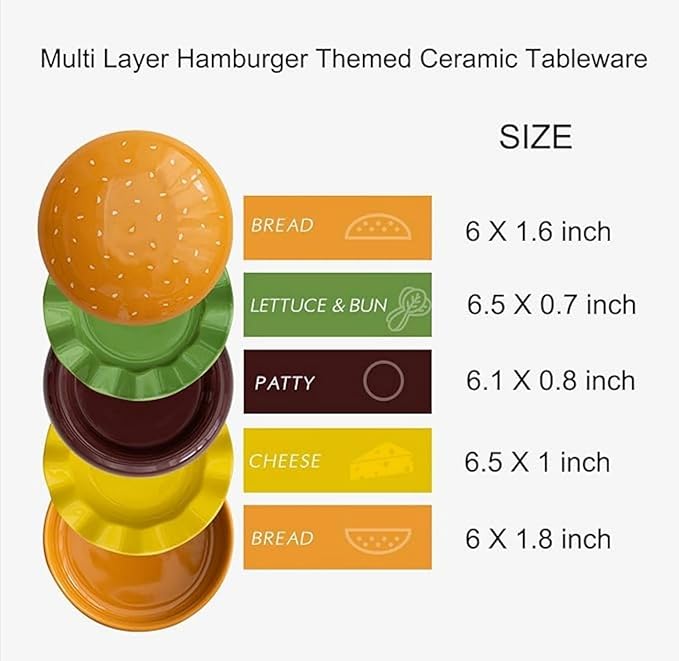 Ceramic Bowls &amp Plates Sets Cute Hamburg Style 5-Pieces Dinnerware Sets Dinner Dessert Plates &amp Cereal Bowls with Lid Sets. Novel Tableware Gift.