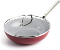 Textured Ceramic Nonstick 11 Flat Bottom Wok Stir-Fry Pan with Lid for High Heat Cooking Oven &amp Broiler Safe to 600 Degrees Dishwasher Safe PFAS PFOA &amp PTFE Free Red