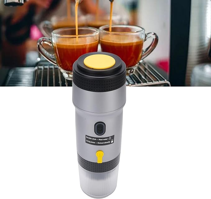 Portable Coffee Maker Automatic Capsule Coffee Machine with 304 Stainless Steel Construction Operating 75W 12V Power System and Compact Design for Outdoor Travel (Silver)