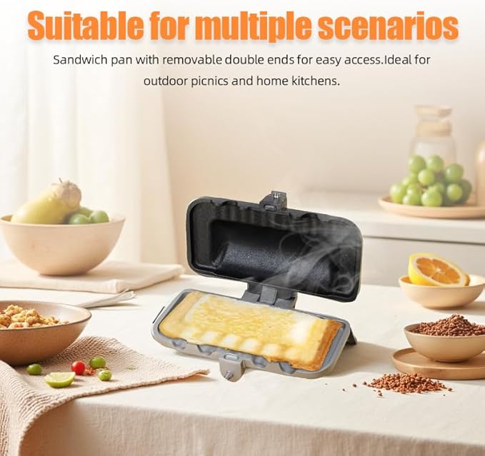 Hot Dog Toaster Bun And Hotdog Toaster Pie Maker Double Sided Baking Pan Pie Iron Mountain Pie Maker Cast Iron Sandwich Maker Flip Grill Pan For Breakfast Pancakes Toast Omelets