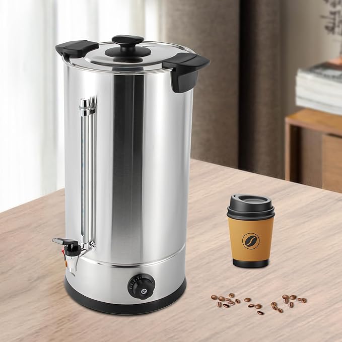 25L Coffee Urn 110V 1400W Stainless Steel Commercial Coffee Maker Hot Beverage Dispenser Electric Coffee Percolators Adjustable Temperature 86-230°F Hot Cocoa Maker for Home Office Cafes