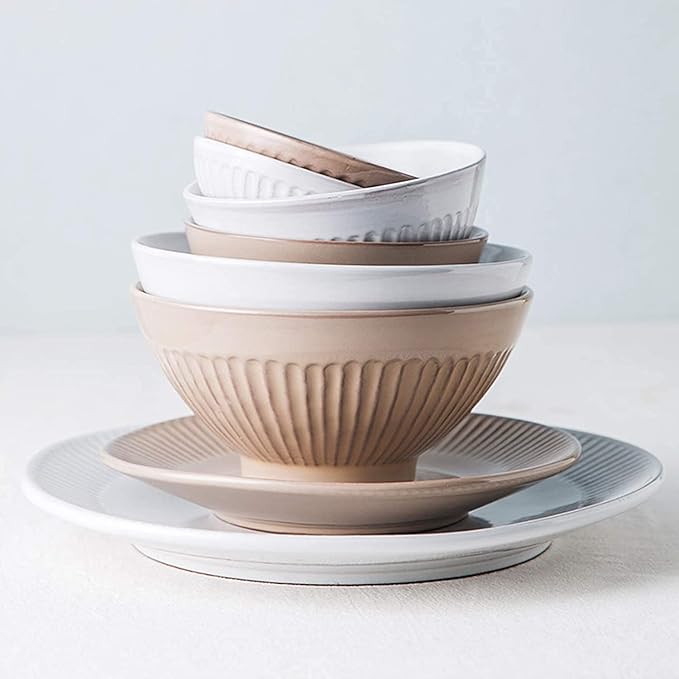 Porcelain Dinnerware Sets Plates and Bowls Sets Porcelain Dinnerware Sets Cereals Bowls and Steak Plates Sets | 34 Pieces Vintage Relief Tw