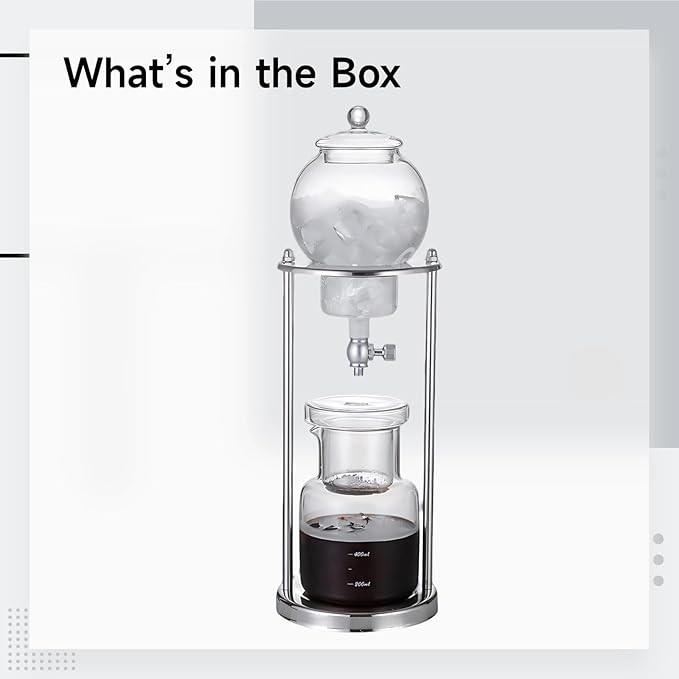 Cold Brew Drip Coffee Maker 600 Ml with Stainless Steel Stand Glass Brewer for Iced Tea