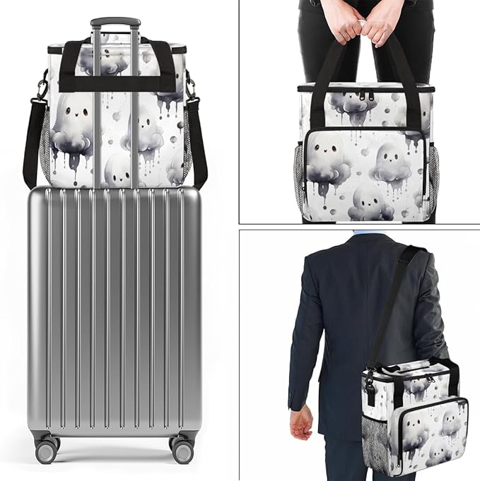 Oil Painting Halloween Ghosts Coffee Maker Carrying Bag Travel Storage Bag Compatible with K-Mini or K-Mini Plus Single Serve Coffee Brewer Carrying Case with Multiple Pockets &amp Shoulder Strap