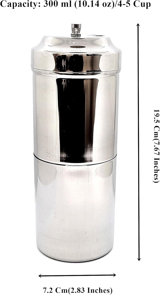 KERAM south indian drip coffee maker (300 ml) 10.14 Oz small -permanent/reusable phin filter 4-5 serving cup coffee sock made of metal SS 304 for camping manual decoction dripper makers with 2 mitten
