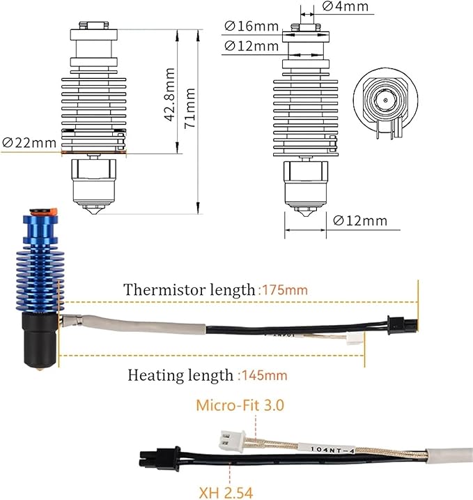 For Volcano Hotend for E3D V6 24V 50W 60W For Voron 2.4 3D Printer Ceramic Heating Core Print Head For Voron for Prusa Ender 3 CR10 MK3S(V6 Hotend 24V 50W)