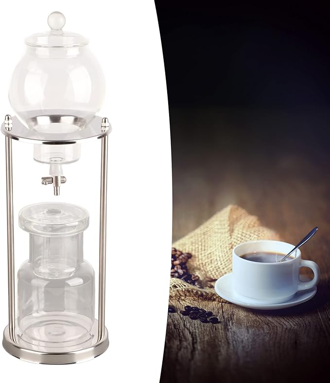 600ml Ice Cold Brew Dripper Coffee MakerCold Brew Drip TowerReusable Glass Cold Brew Maker Filtering Transparent Stainless Steel Stand DIY Ice Coffee Brew Tower