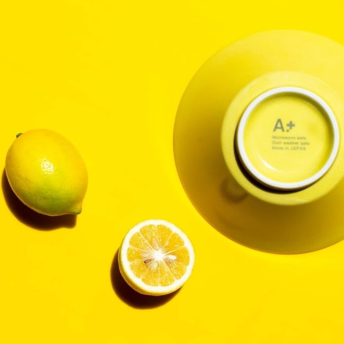 Aito Seisakusho 567-511 Ceramic Mino Ware Ciel Bowl &amp Spoon Pair Living Alone Set of 2 Yellow Dishwasher Microwave Safe Made in Japan